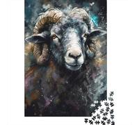 1000 Piece Jigsaws for Adults Puzzle Ram Head Art Print Puzzles for Adults Family Game Hand Speed Race Challenging To Complete 38x26cm/1000pcs