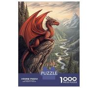 1000 Piece Jigsaws for Adults Puzzle Red Dragon on Mountaintop Jigsaw Puzzle Brain Teaser Game Hand Speed Race Great Gift for Gaming 38x26cm/1000pcs