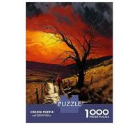 1000 Piece Jigsaws for Adults Puzzle Red Sky Pathway Painting Adult Jigsaw Puzzle Brain Teaser Game Difficult Challenge Challenging To Complete 38x26cm/1000pcs