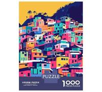 1000 Piece Jigsaws for Adults Puzzle Retro Colorful Houses of South America Minimalist Pattern Art Illustration Jigsaw Puzzle Brain Teaser Game Hand Speed Race Great Gift for Gaming 52x38cm/1000pcs
