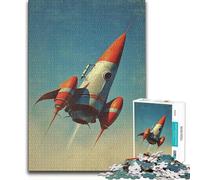 1000 Piece Jigsaws for Adults Puzzle Retro Rocket Ship in Flight Precision Cutting Practical Game Suitable for Ages 14 And Up (size 38x26cm)