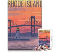 1000 Piece Jigsaws for Adults Puzzle Rhode Island Bridge ﹨u Lighthouse Educational Family Game Perfect Decoration Birthday Gift Size 38x52cm