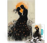 1000 Piece Jigsaws for Adults Puzzle Romantic Silhouette with Golden Glow and Wildflowers Mustermontage Kunstwerk Geschenk75x50cm