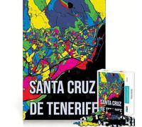 1000 Piece Jigsaws for Adults Puzzle Santa Cruz De Tenerife Map Exact Edge Art Logic Game Play Calm Fun Time Festive Leisure Gift (38x26cm)