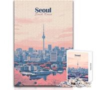 1000 Piece Jigsaws for Adults Puzzle Seoul Skyline Illustration Educational Family Game Perfect Decoration Birthday Gift Size 38x52cm