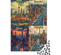 1000 Piece Jigsaws for Adults Puzzle Shanghai Cityscape Art Prints Puzzles for Adults Family Game Hand Speed Race Challenging To Complete 38x26cm/1000pcs