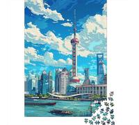 1000 Piece Jigsaws for Adults Puzzle Shanghai Skyline with Oriental Pearl Tower Puzzles for Adults Family Game Hand Speed Race Challenging To Complete 70x50cm/1000pcs