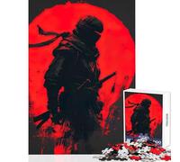 1000 Piece Jigsaws for Adults Puzzle Silhouette of A Ninja with Red Moon Jigsaw Puzzles for Adults Precision Cutting Challenging To Complete Brainteaser Family Games (50x75cm)