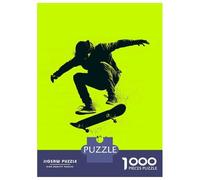 1000 Piece Jigsaws for Adults Puzzle Skater Silhouette - Neon Green Urban Trick Puzzles for Adults Family Game Hand Speed Race Challenging To Complete 38x26cm/1000pcs