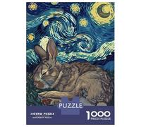 1000 Piece Jigsaws for Adults Puzzle Sleeping Rabbit Starry Night Art Puzzles for Adults Toy Wall Decor Presents for Women Birthday Present, Gifts, 52x38cm/1000pcs