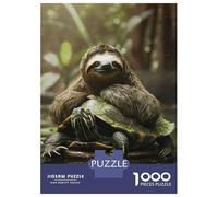 1000 Piece Jigsaws for Adults Puzzle Sloth Chilling on Turtle Puzzle for Adults Relax Games Stress Reliever Birthday Present, Gifts, 52x38cm/1000pcs