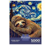 1000 Piece Jigsaws for Adults Puzzle Sloth in Starry Night Style Teenager Puzzles Hands-on Game Difficult Challenge Birthday Present, Gifts, 70x50cm/1000pcs