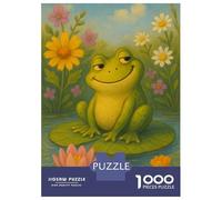 1000 Piece Jigsaws for Adults Puzzle Smiling Frog on Lily Pad Painting Teenager Puzzles Hands-on Game Difficult Challenge Birthday Present, Gifts, 70x50cm/1000pcs