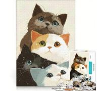 1000 Piece Jigsaws for Adults Puzzle Stack of Four Cute Cats, Fun Games, Parent-child Interaction, with Matching Poster And Trivia Sheet 50x75cm