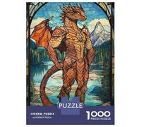 1000 Piece Jigsaws for Adults Puzzle Stained Glass Dragon Jigsaw Puzzle Brain Teaser Game Hand Speed Race Great Gift for Gaming 38x26cm/1000pcs