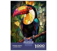 1000 Piece Jigsaws for Adults Puzzle Stained Glass Toucan Adult Jigsaw Puzzle Brain Teaser Game Difficult Challenge Challenging To Complete 38x26cm/1000pcs