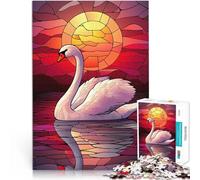 1000 Piece Jigsaws for Adults Puzzle Swan Sunset Stained Glass Stressabbau denn eignet sich ideal als Geschenk für die ganze Familie38x26cm