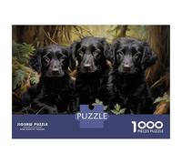 1000 Piece Jigsaws for Adults Puzzle Three Flat Coated Retriever Puppies Puzzle for Adults Relax Games Stress Reliever Birthday Present, Gifts, 52x38cm/1000pcs