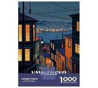 1000 Piece Jigsaws for Adults Puzzle Valparaiso Chile Night Cityscape Art Puzzle for Adults Relax Games Stress Reliever Birthday Present, Gifts, 52x38cm/1000pcs