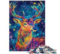 1000 Piece Jigsaws for Adults Puzzle Vibrant Deer Galaxy Art Fun Games Staycation Kill Time Anti-Stress Toys Decompressing Intellectual Size 75x50cm