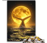 1000 Piece Jigsaws for Adults Puzzle Water Splashing Around Celestial Whale Moonlit Ocean Night Brainteaser Family Games Stress Reliever Toy Wall Decor (size 38x52cm)