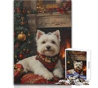 1000 Piece Jigsaws for Adults Puzzle Westie Christmas by Fireplace Painting Difficult Challenge Educational Games Great Gift for Games (size 50x75cm)