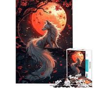 1000 Piece Jigsaws for Adults Puzzle White Fox Under Blood Moon Jigsaws for Adults Family Game Pattern Assembly Challenging To Complete (Size 50x75cm)