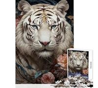 1000 Piece Jigsaws for Adults Puzzle White Tiger Floral Bliss Practical Game Precision Cutting Educational Toy Educational Challenge (38x26cm)