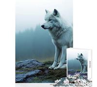 1000 Piece Jigsaws for Adults Puzzle White Wolf in Misty Forest Jigsaw Puzzles for Adults Precision Cutting Challenging To Complete Brainteaser Family Games (38x26cm)