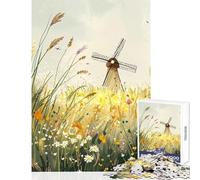 1000 Piece Jigsaws for Adults Puzzle Windmill in A Field Educational Toy Gifts for Women Men Impossible Game Artists' Collection, Fine Arts Size 50x75cm