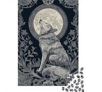 1000 Piece Jigsaws for Adults Puzzle Wolf Howling at Moon Art Print-2 Puzzles for Adults Family Game Hand Speed Race Challenging To Complete 38x26cm/1000pcs