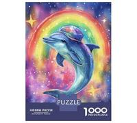 1000 Piece Jigsaws for Adults Rainbow Dolphin Watercolor Puzzles for Adults Relax Games Difficult Challenge Birthday Present, Gifts, 70x50cm/1000pcs