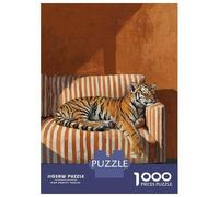 1000 Piece Jigsaws for Adults Resting Tiger on Striped Couch Jigsaw for Adults Relax Games Analysis And Logic Gifts for Friends And Family 70x50cm/1000pcs