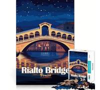 1000 Piece Jigsaws for Adults Rialto Bridge Venice Night Illustration Fine Cut Art Thinking Skill Game Quiet Time Game Xmas Art Display (38x26cm)