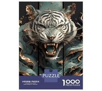 1000 Piece Jigsaws for Adults Roaring Tiger Teal And Gold Art Jigsaws for Adults Brain Teaser Game Analysis And Logic Great Gift for Gaming 38x26cm/1000pcs