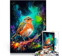1000 Piece Jigsaws for Adults Robin in Watercolor Splatter Staycation: Zeit totschlagen Ein Kunstwerk75x50cm