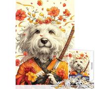 1000 Piece Jigsaws for Adults Samurai Goldendoodle Dog with Flowers Relaxing Games But Fun And Humorous Toy Wall Decor Challenging To Complete (50x75cm)