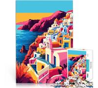 1000 Piece Jigsaws for Adults Santorini Greek Island Village Abstract Spielspielzeug einzigartiges Herausforderungsspiel52x38cm