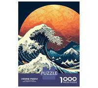 1000 Piece Jigsaws for Adults Sea Wave Japanese Art 3 Puzzle for Adults Brain Teaser Game Precision Cutting Challenging To Complete 52x38cm/1000pcs