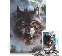 1000 Piece Jigsaws for Adults Snarling Wolf with Red Eyes Hands-on Game Wall Decoration Suitable for Desktop Decoration 50x75cm