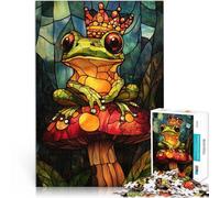 1000 Piece Jigsaws for Adults Stained Glass Frog King Stressabbau-Spielzeug mit vollständig ineinander greifenden, zufällig geformten Teilen75x50cm