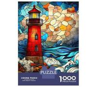1000 Piece Jigsaws for Adults Stained Glass Lighthouse Jigsaws for Adults Brain Teaser Game Analysis And Logic Great Gift for Gaming 52x38cm/1000pcs