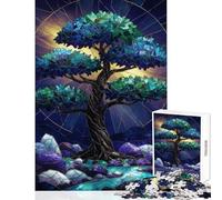 1000 Piece Jigsaws for Adults Stained Glass Midnight Tree Educational Game For Family Fun Educational Toy Improving Love between Couples (26X38cm)