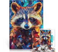 1000 Piece Jigsaws for Adults Stained Glass Raccoon Challenging To Complete But Fun And Humorous deal as gifts for the whole family 50x70cm