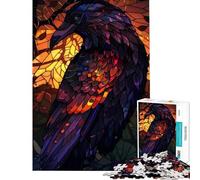 1000 Piece Jigsaws for Adults Stained Glass Raven Challenging To Complete Staycation Kill Time Practical Game for Ages 14 And over (38x26cm)