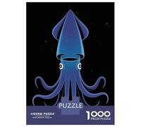 1000 Piece Jigsaws for Adults Stylized Blue Squid on Black Background Puzzles for Adults Relax Games Difficult Challenge Birthday Present, Gifts, 38x26cm/1000pcs