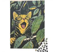 1000 Piece Jigsaws for Adults Surprised Cat in Jungle Art Print Puzzle for Adults Brain Teaser Game Precision Cutting Challenging To Complete 38x26cm/1000pcs