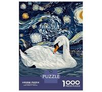 1000 Piece Jigsaws for Adults Swan in Starry Night Style Puzzle for Adults Brain Teaser Game Precision Cutting Challenging To Complete 38x26cm/1000pcs
