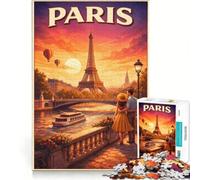 1000 Piece Jigsaws for Adults Travel Poster Paris, Brain Teaser Game, Challenging To Complete, Enhance Love between Couples 38x26cm