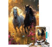 1000 Piece Jigsaws for Adults Two Horse Galloping Challenging To Complete Staycation Kill Time Practical Game for Ages 14 And over (38x26cm)